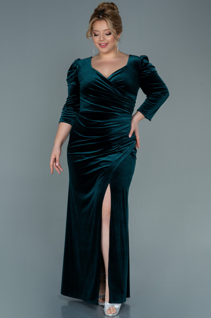 Robe de Soirée Grande Taille Longue Velours Émeraude ABU2697