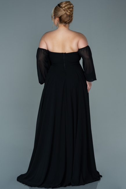 Robe de Soirée Grande Taille Longue Mousseline Noir ABU2597