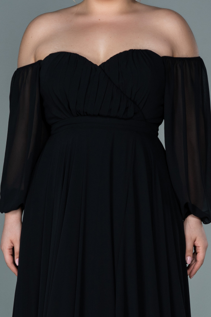 Robe de Soirée Grande Taille Longue Mousseline Noir ABU2597