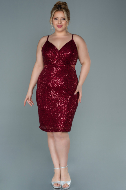 Robe de Soirée Grande Taille Courte Rouge Bordeaux ABK1539