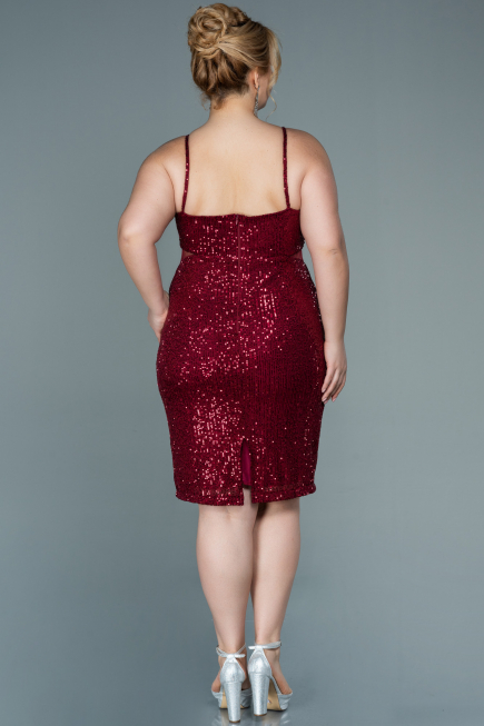 Robe de Soirée Grande Taille Courte Rouge Bordeaux ABK1539