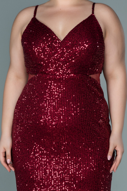 Robe de Soirée Grande Taille Courte Rouge Bordeaux ABK1539