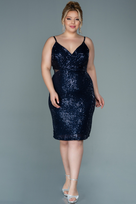 Robe de Soirée Grande Taille Courte Bleu Marine ABK1539