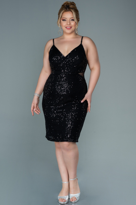 Robe de Soirée Grande Taille Courte Noir ABK1539