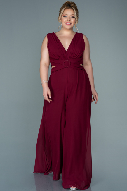 Robe de Soirée Grande Taille Mousseline Rouge Bordeaux ABT082