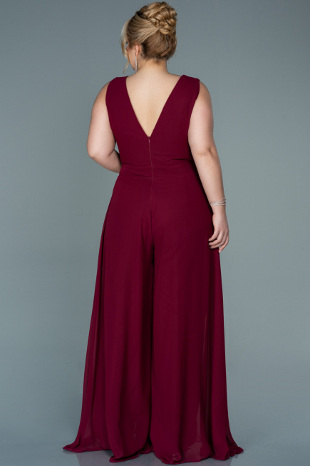 Robe de Soirée Grande Taille Mousseline Rouge Bordeaux ABT082