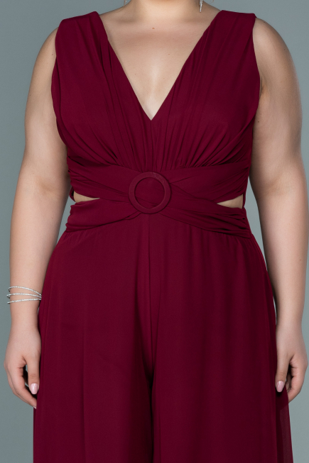 Robe de Soirée Grande Taille Mousseline Rouge Bordeaux ABT082