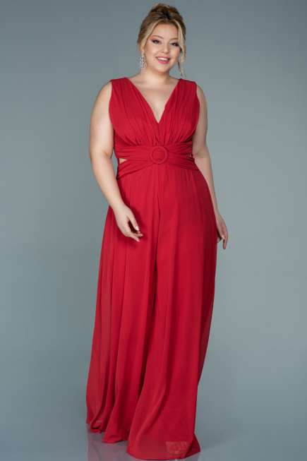 Robe de Soirée Grande Taille Mousseline Rouge ABT082