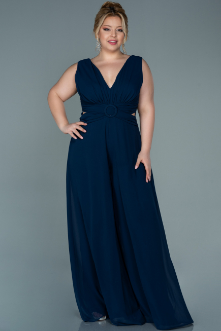 Robe de Soirée Grande Taille Mousseline Bleu Marine ABT082