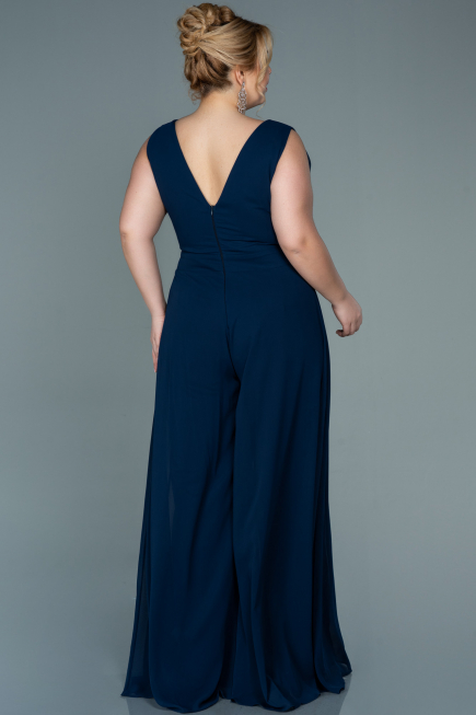 Robe de Soirée Grande Taille Mousseline Bleu Marine ABT082