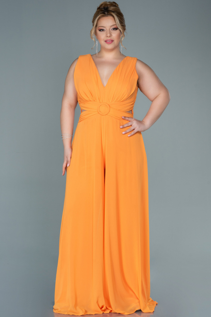 Robe de Soirée Grande Taille Mousseline Orange ABT082