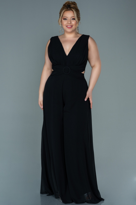 Robe de Soirée Grande Taille Mousseline Noir ABT082