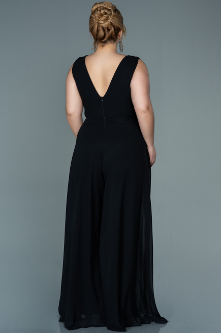 Robe de Soirée Grande Taille Mousseline Noir ABT082