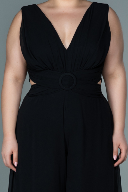 Robe de Soirée Grande Taille Mousseline Noir ABT082