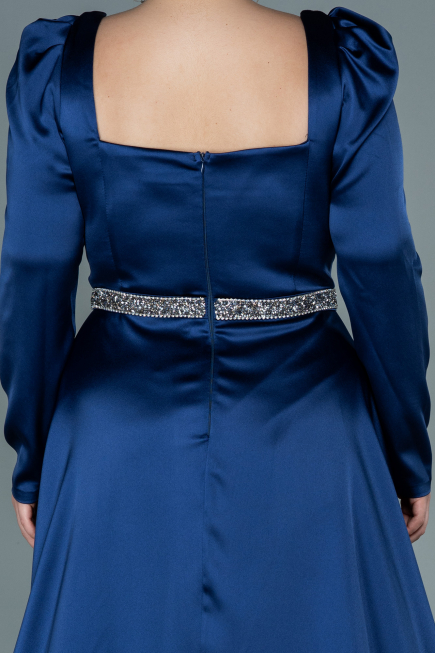 Robe de Soirée Grande Taille Longue Satin Bleu Marine ABU2684