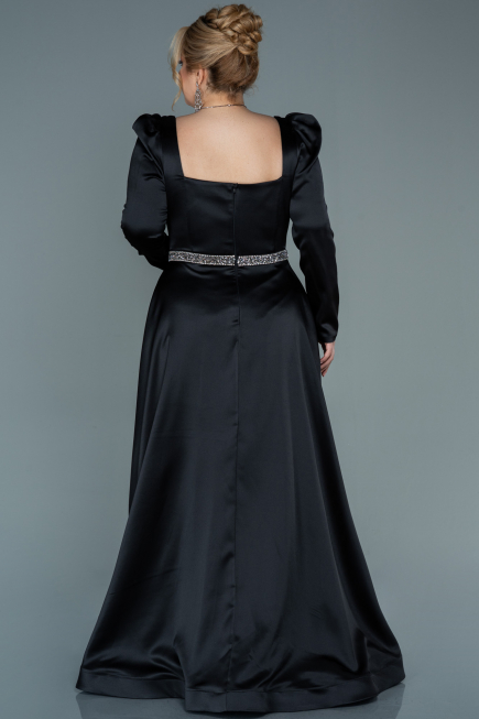 Robe de Soirée Grande Taille Longue Satin Noir ABU2684