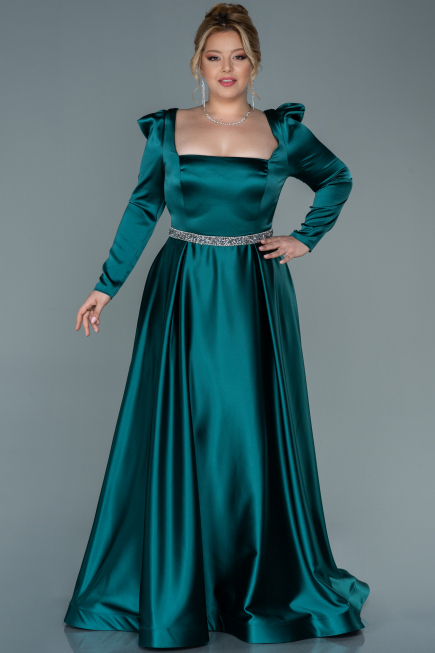 Robe de Soirée Grande Taille Longue Satin Émeraude ABU2684
