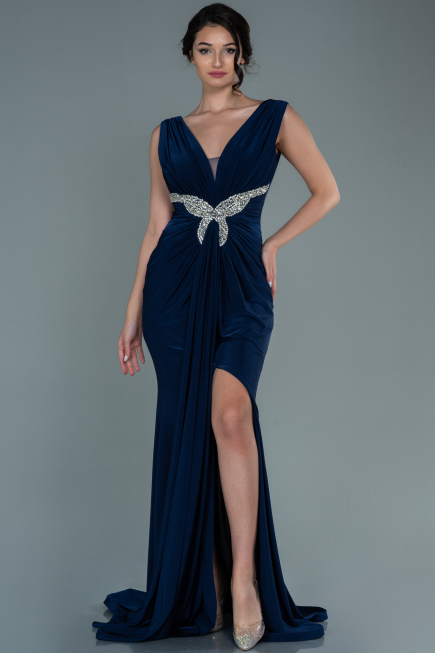 Robe de Soirée Longue Bleu Marine ABU2702