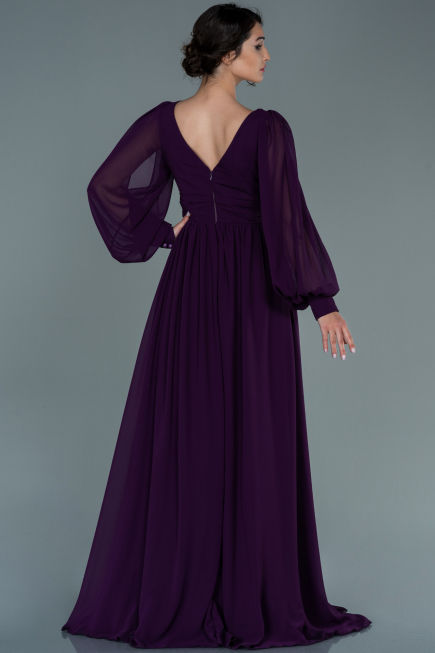 Robe De Soirée Mousseline Longue Violet ABU1702