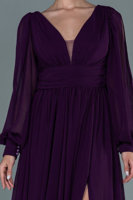 Robe De Soirée Mousseline Longue Violet ABU1702