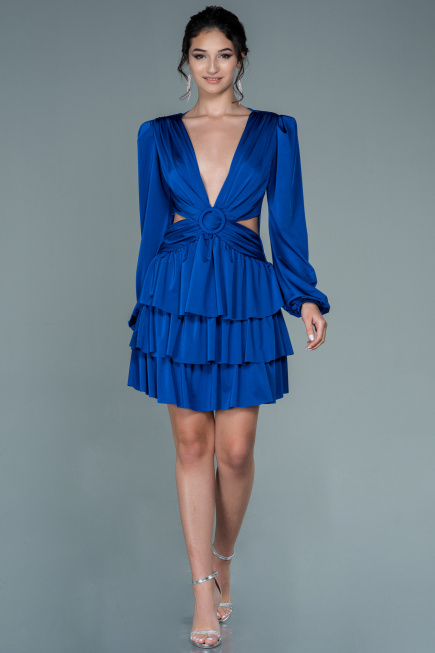 Robe de Cérémonie Courte Satin Bleu Saxe ABK1561