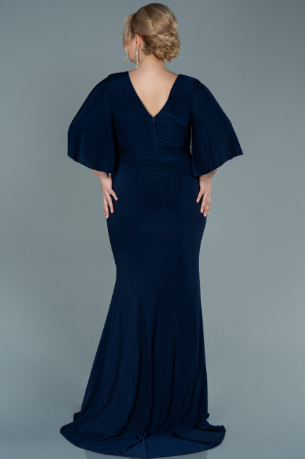 Robe De Soirée Grande Taille Satin Longue Bleu Marine Foncé ABU2646