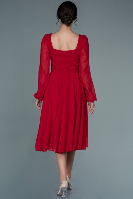 Robe De Cérémonie Mousseline Midi Rouge ABK1441