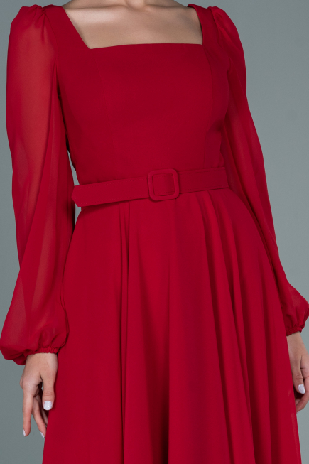 Robe De Cérémonie Mousseline Midi Rouge ABK1441