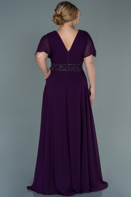 Robe de Soirée Grande Taille Longue Mousseline Violet ABU2755