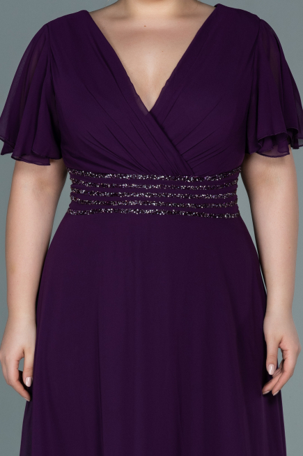Robe de Soirée Grande Taille Longue Mousseline Violet ABU2755