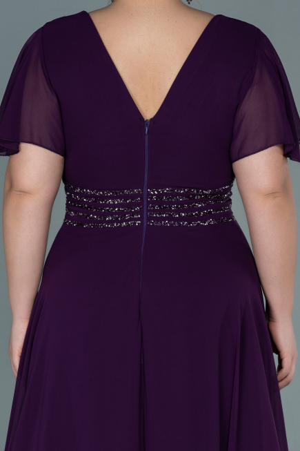 Robe de Soirée Grande Taille Longue Mousseline Violet ABU2755