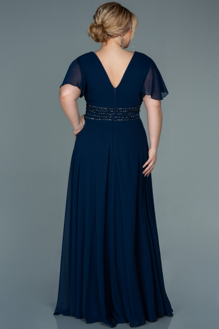 Robe de Soirée Grande Taille Longue Mousseline Bleu Marine ABU2755
