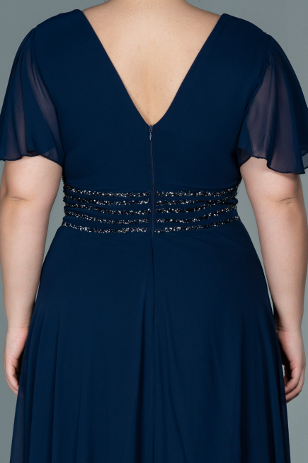 Robe de Soirée Grande Taille Longue Mousseline Bleu Marine ABU2755