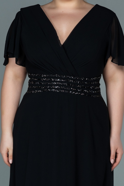 Robe de Soirée Grande Taille Longue Mousseline Noir ABU2755
