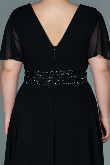 Robe de Soirée Grande Taille Longue Mousseline Noir ABU2755