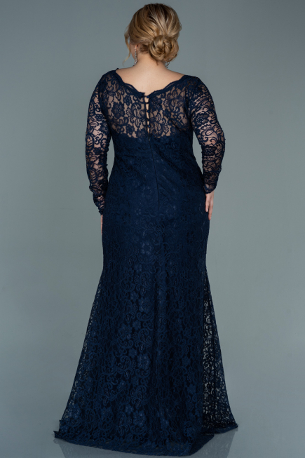 Robe Grande Taille Lacé Longue Bleu Marine ABU1574
