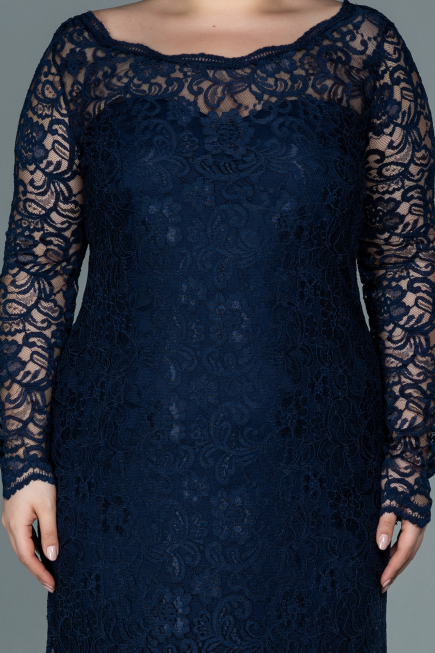 Robe Grande Taille Lacé Longue Bleu Marine ABU1574