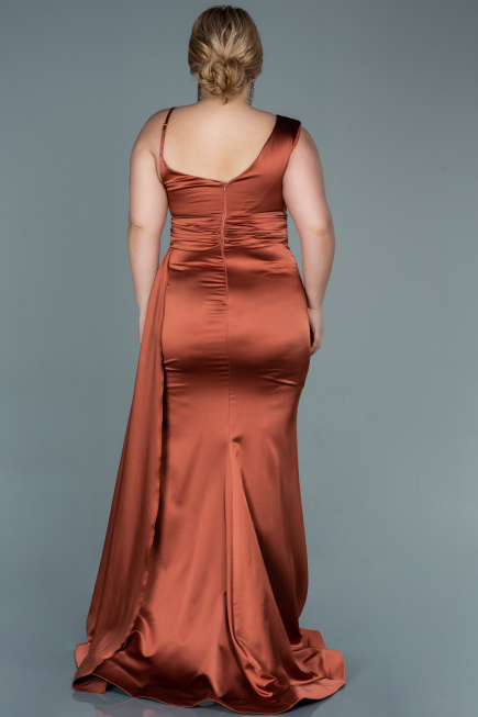 Robe De Soirée Grande Taille Satin Longue Marron clair ABU2599