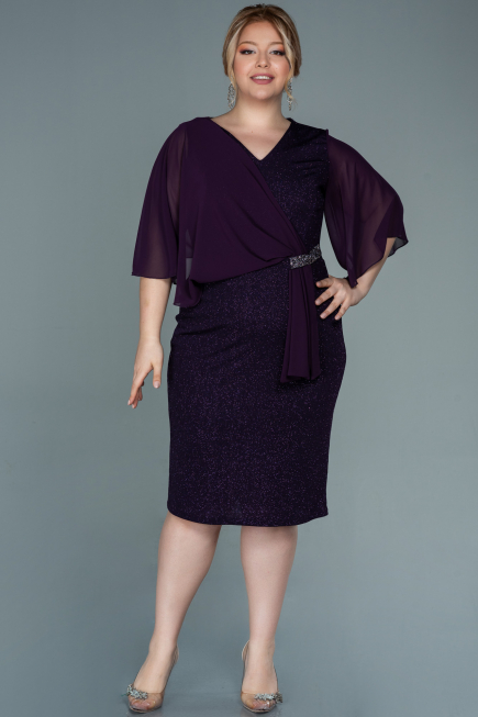 Robe de Soirée Grande Taille Midi Violet ABK1567
