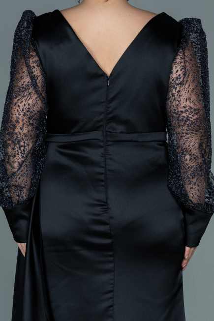 Robe Grande Taille Longue Satin Noir ABU2759