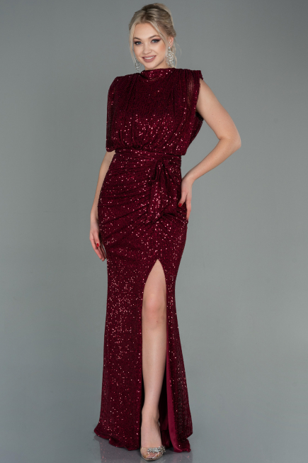 Robe de Soirée Longue Squameuse Rouge Bordeaux ABU2752