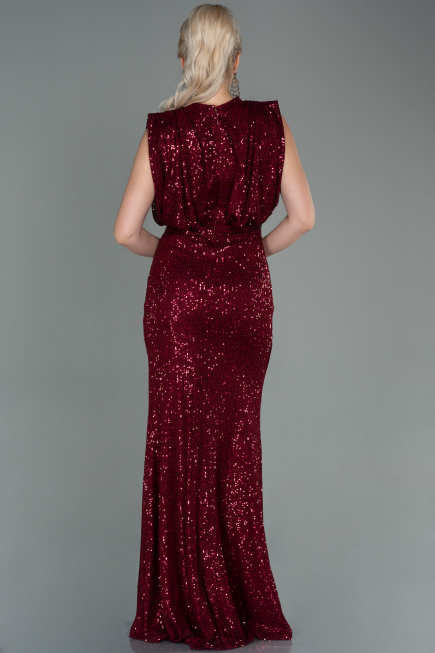 Robe de Soirée Longue Squameuse Rouge Bordeaux ABU2752