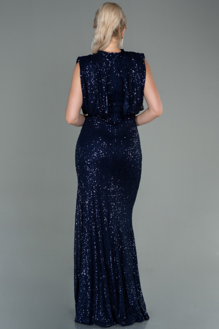 Robe de Soirée Longue Squameuse Bleu Marine ABU2752