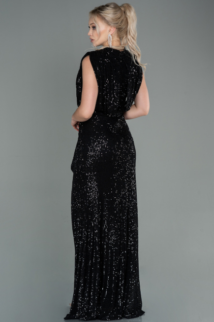 Robe de Soirée Longue Squameuse Noir ABU2752