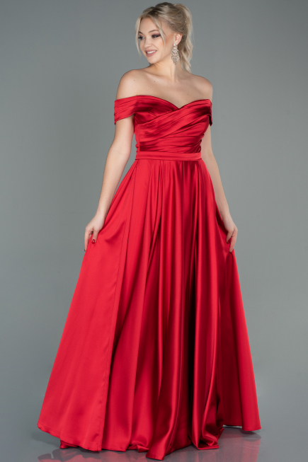 Robe de Soirée Longue Satin Rouge ABU2750