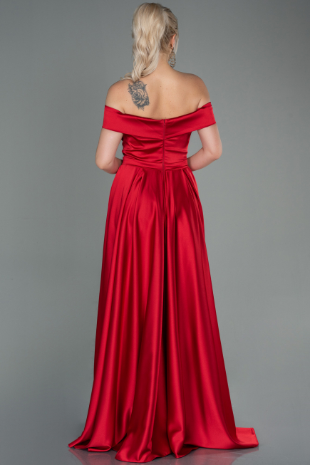 Robe de Soirée Longue Satin Rouge ABU2750