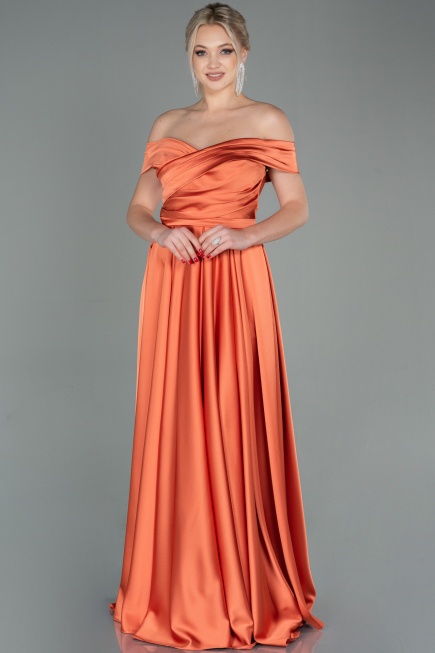 Robe de Soirée Longue Satin Orange ABU2750