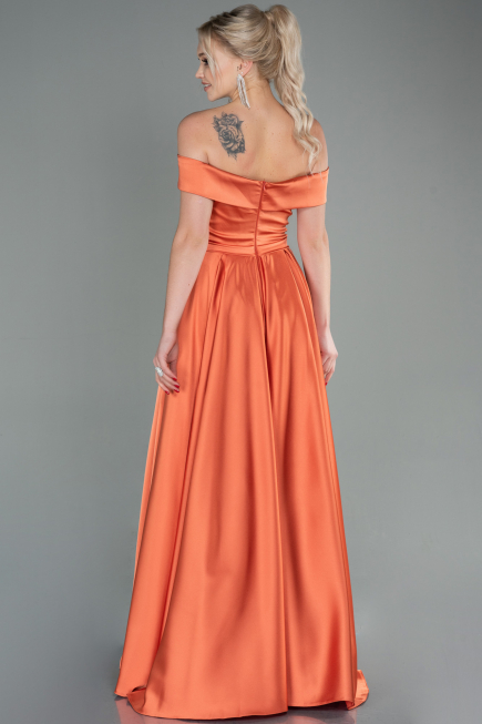 Robe de Soirée Longue Satin Orange ABU2750