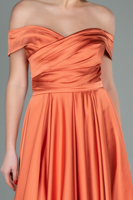 Robe de Soirée Longue Satin Orange ABU2750