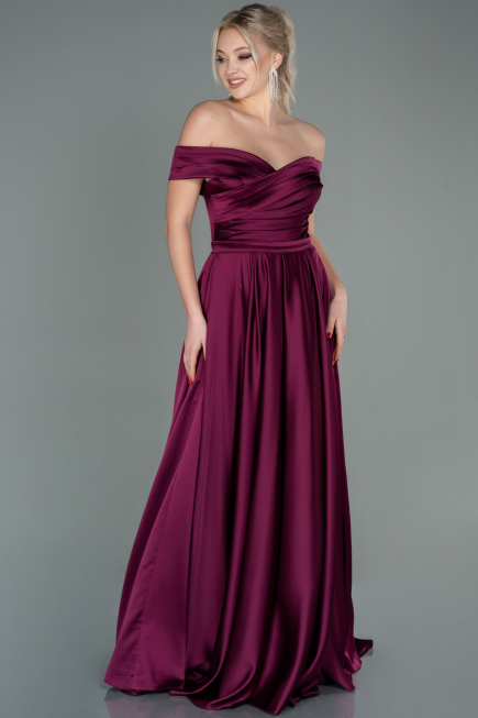 Robe de Soirée Longue Satin Couleur Cerise ABU2750